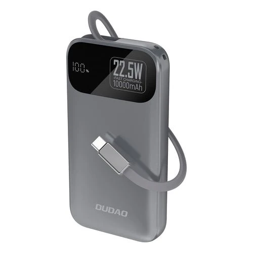 Baterie externă Dudao K31 10000 mAh 22,5 W PD, cablu integrat - Gri