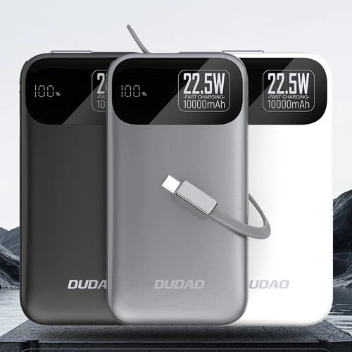 Baterie externă Dudao K31 10000 mAh 22,5 W PD, cablu integrat - Gri