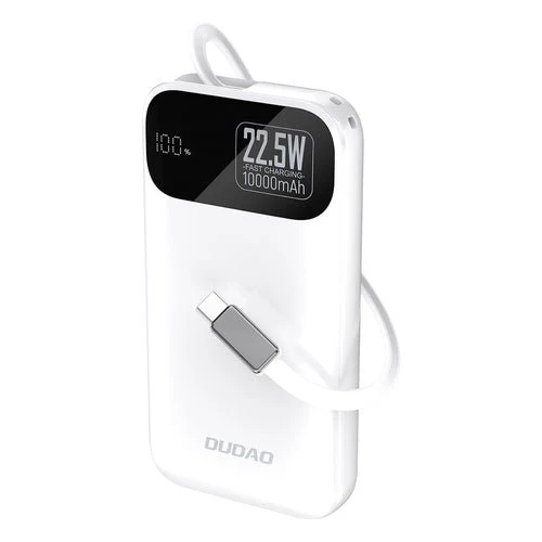 Baterie externă Dudao K31 10000 mAh 22,5 W PD cablu integrat - Albă