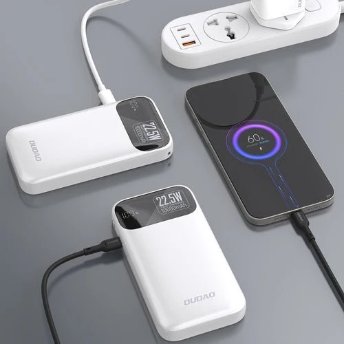 Baterie externă Dudao K31 10000 mAh 22,5 W PD cablu integrat - Albă