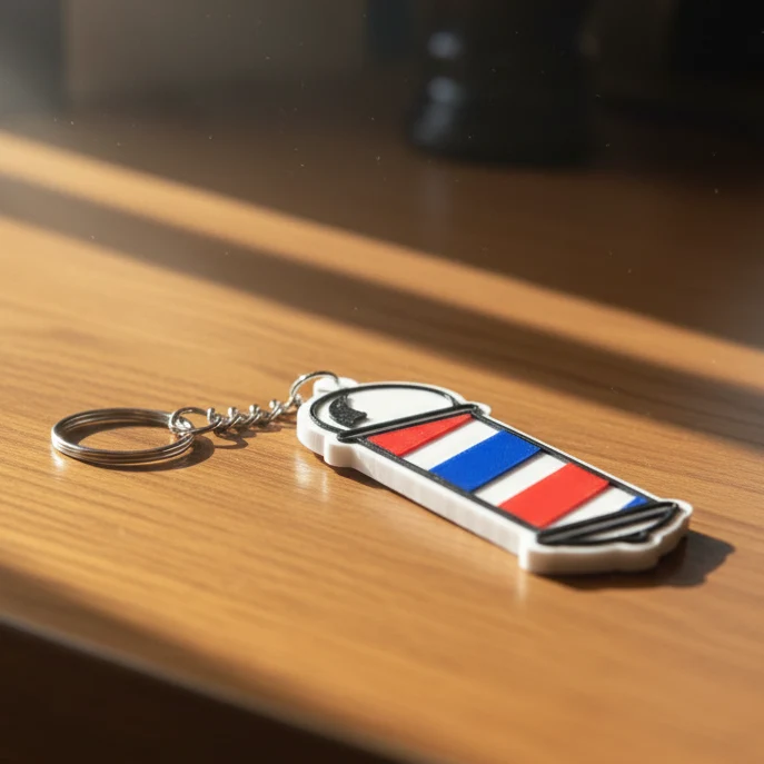 Breloc chei cu simbol barber și funcție NFC – acces rapid și design unic