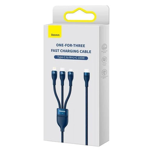 Cablu Baseus Flash II 4 în 1 USB-C/ 100W 1,5m albastru