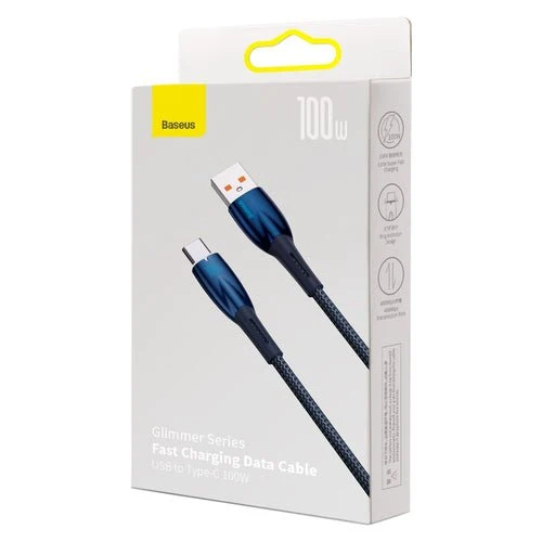 Cablu Baseus Glimmer USB-/USB-C 100W, 1m, albastru deschis