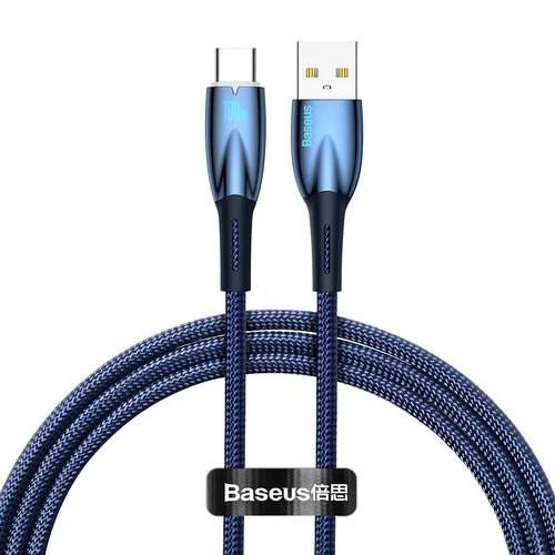 Cablu Baseus Glimmer USB-/USB-C 100W, 1m, albastru deschis