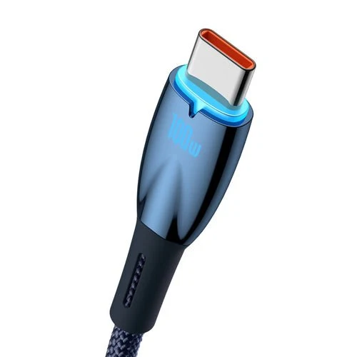 Cablu Baseus Glimmer USB-/USB-C 100W, 1m, albastru deschis