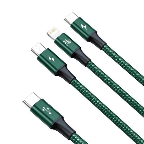 Cablu Baseus Rapid 3 în 1 USB-C/Lightning/micro USB 20W PD 1,5m - verde