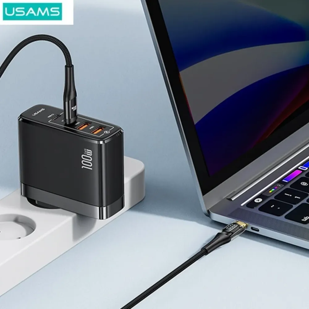 Cablu de Date & Încărcare Rapidă USAMS Shadow Series, USB-C la USB-C, 100W PD, Display Digital LED, Nylon Împletit, 1.2m