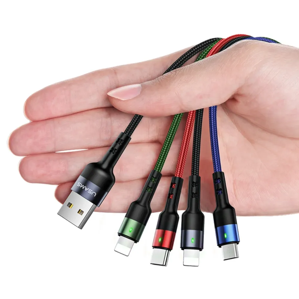 Cablu de incarcare împletit 3 în 1 USAMS, Lightning - USB-C - Micro USB, 5V, 1.2m