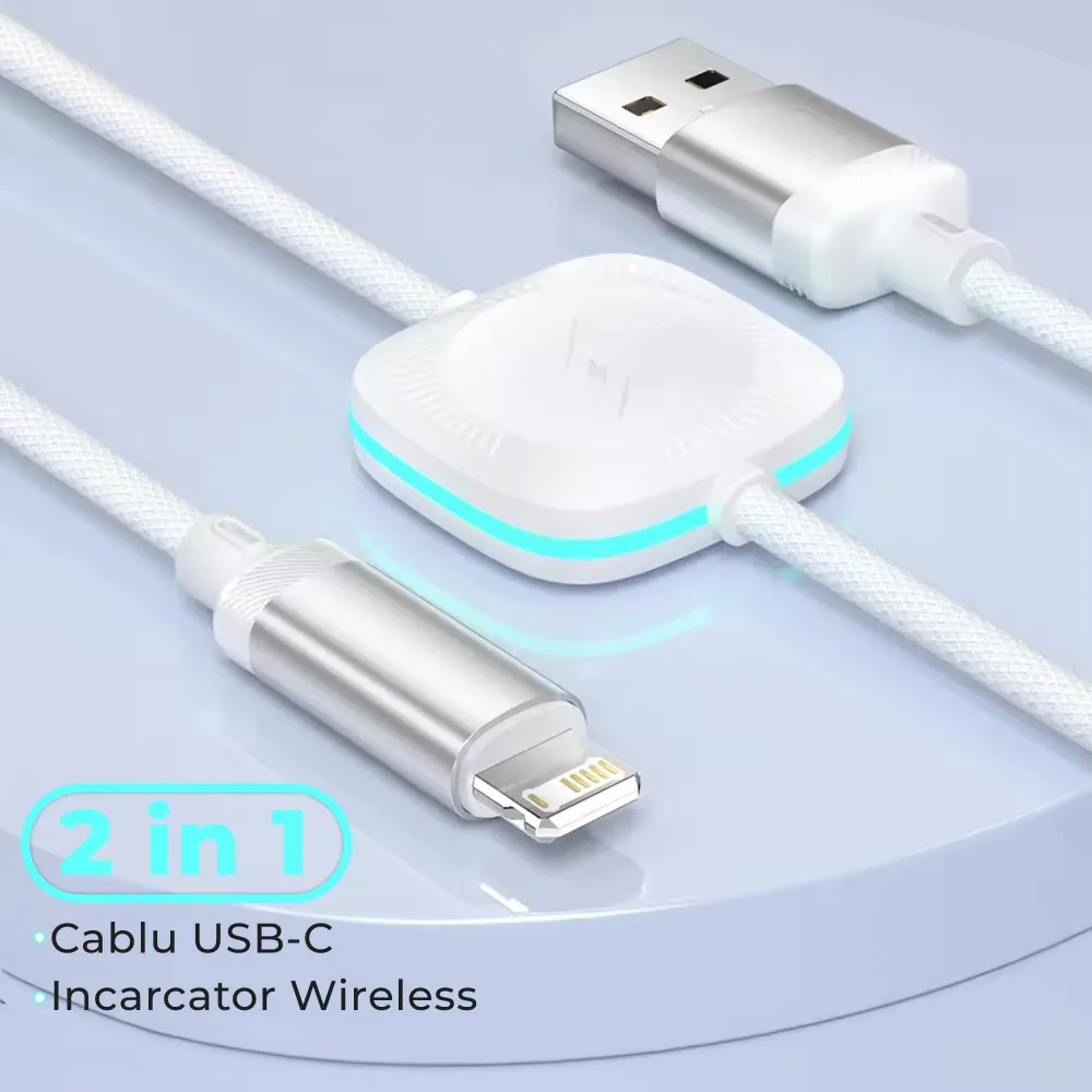 Cablu de Incarcare 2 1 Timebox, USB la USB-C, 1,2m, Fast-Charge, Alb