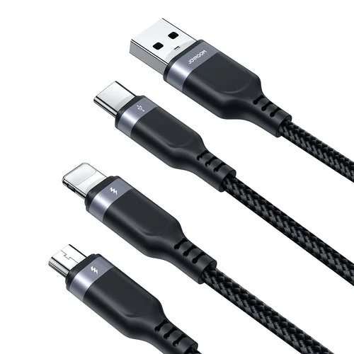 Cablu Joyroom S-A18 3în1 USB-/Lightning/USB-C/micro USB 0,3m - negru