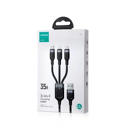 Cablu Joyroom S-A18 3în1 USB-/Lightning/USB-C/micro USB 0,3m - negru