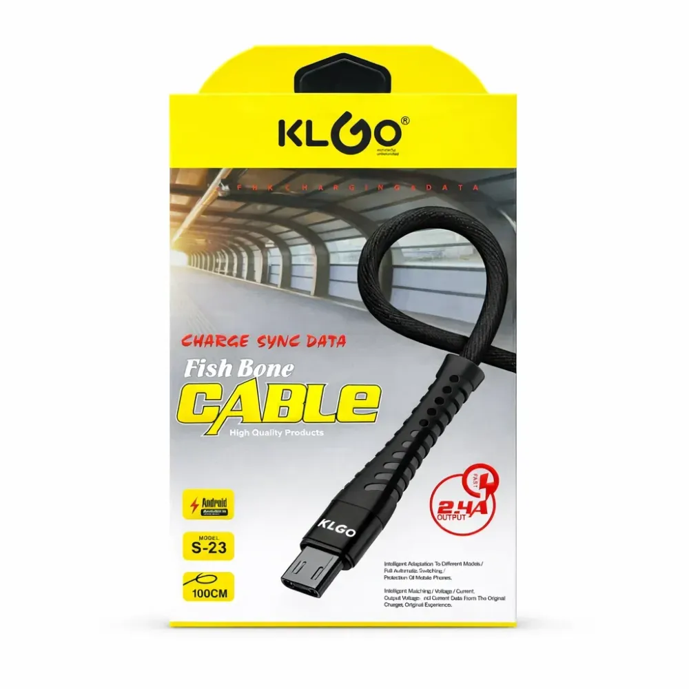 Cablu Încărcare Rapidă KLGO S-23 Fish Bone Micro USB 2.4A – 1m