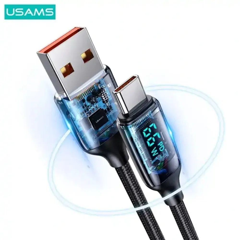 Cablu de Încărcare și Transfer Date USAMS cu Display Digital LED, 1.2m, 6A, 65W