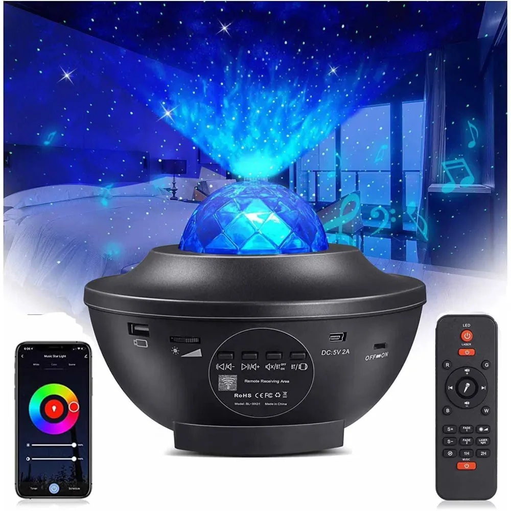1+1 CADOU Lampa de Veghe tip proiector 3 1 Phuture, conexiune Bluetooth, temporizator, stick USB si boxa incorporata