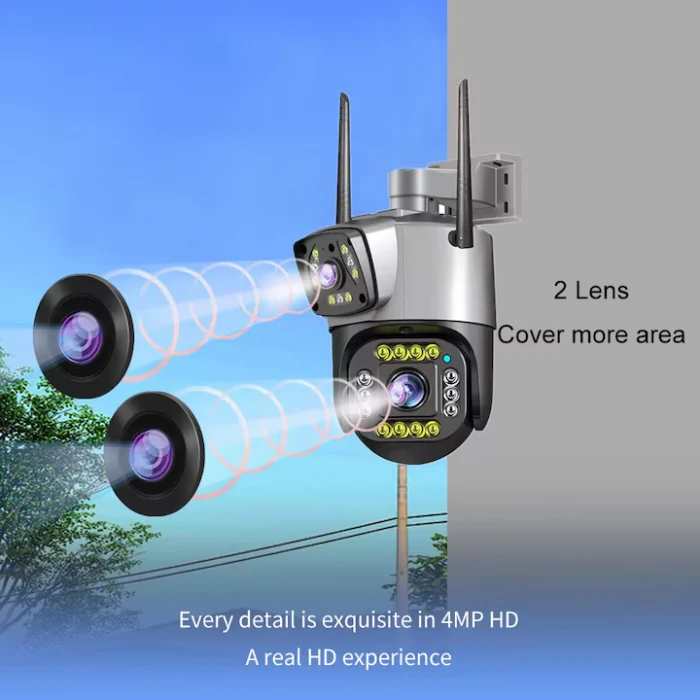 Cameră de Supraveghere 4G Dual-Lens 360°, cu Comunicare Bidirecțională – Gri/Negru