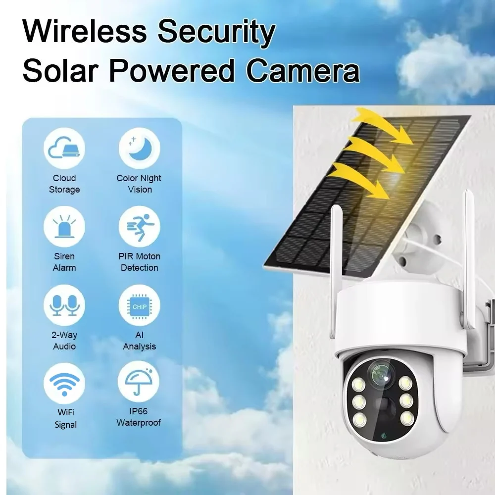 Cameră wireless de supraveghere în aer liber cu energie cu panou solar