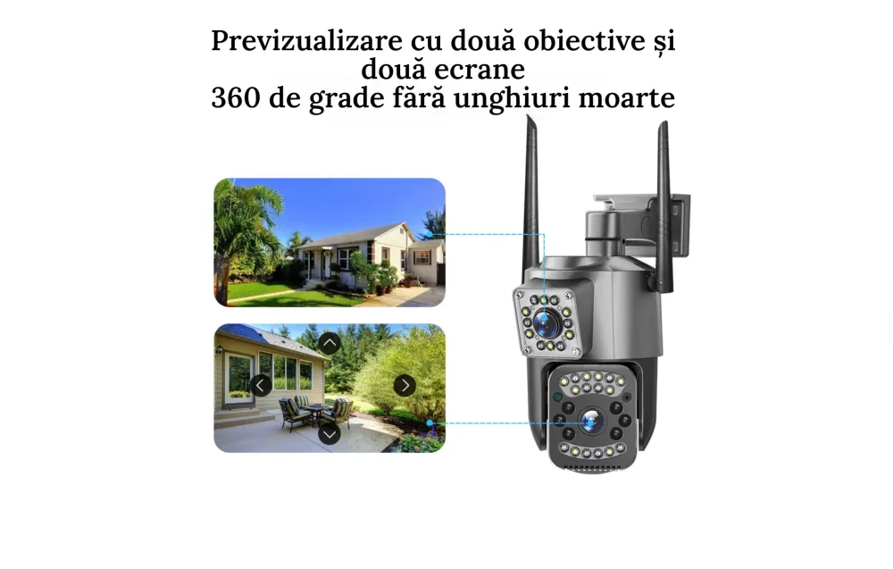 Camera supraveghere de exterior rotativa ultra HD bidirectionala