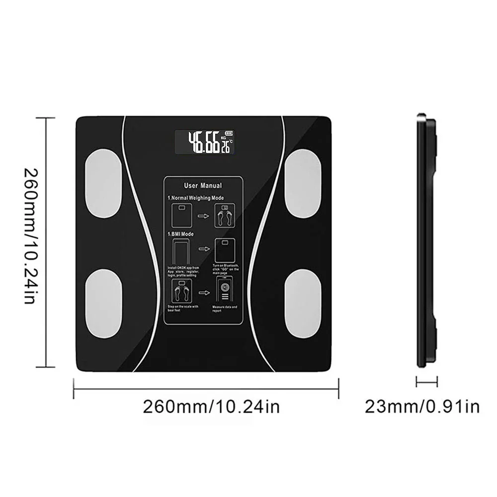 Cantar Bluetooth cu analiza corporala, display LED, sticla