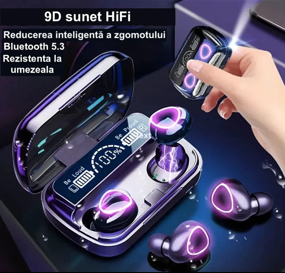 Casti wireless v5.3 TWS cu Bluetooth si display