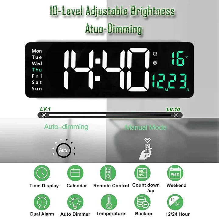 Ceas decorativ led, functie alarma duala, control de la distanta