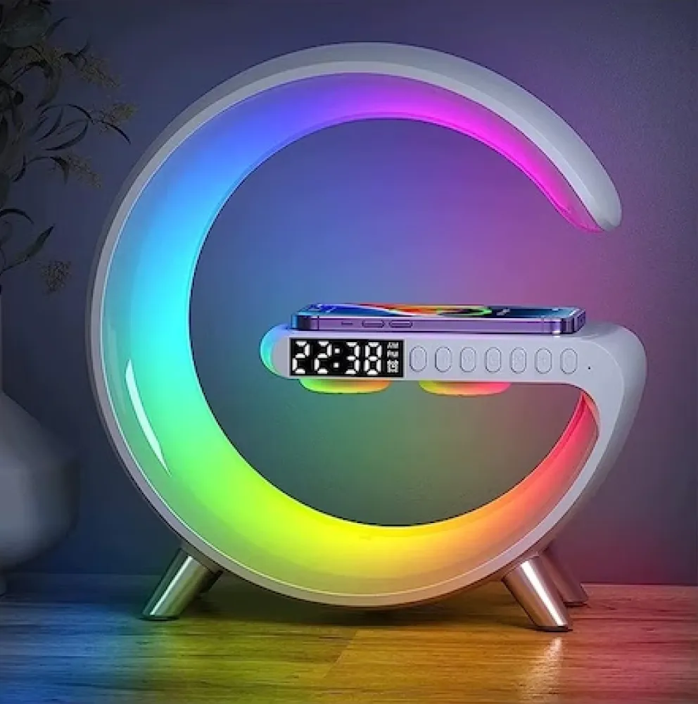 Ceas digital electronic de masa RGB cu incarcare wireless si boxa