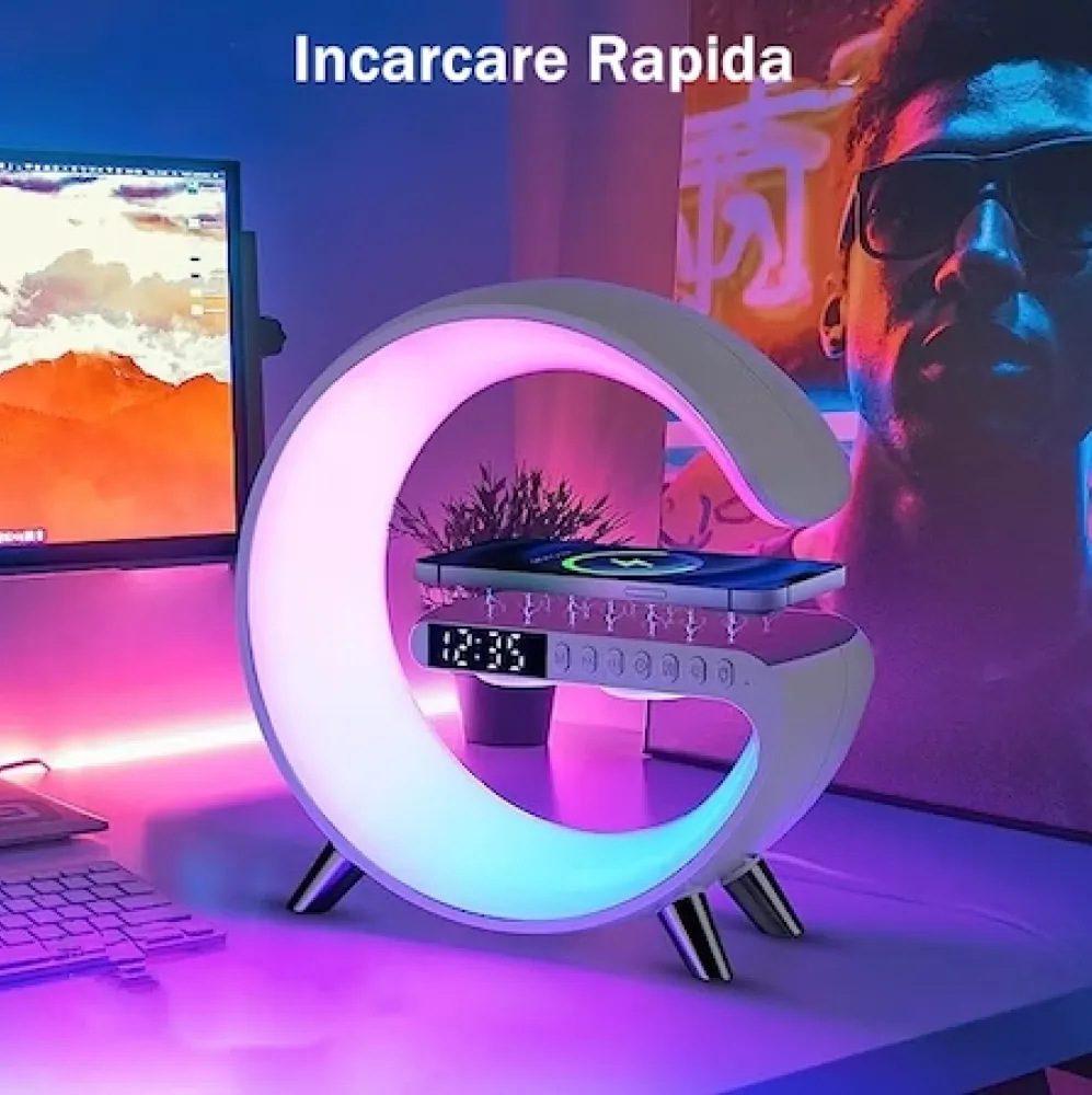 Ceas digital electronic de masa RGB cu incarcare wireless si boxa
