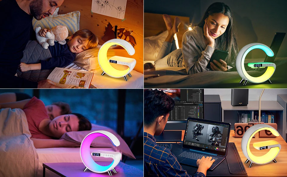 Ceas digital electronic de masa RGB cu incarcare wireless si boxa