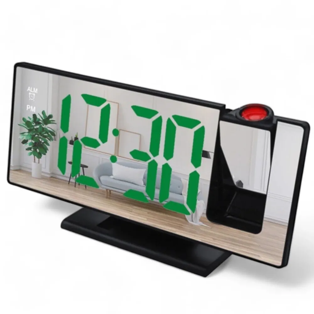 Ceas Modern cu Oglinda si Proiectie LED Verde 3618LP