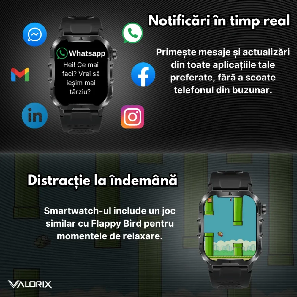 Ceas Smartwatch Valorix®, Ecran 1.96" HD