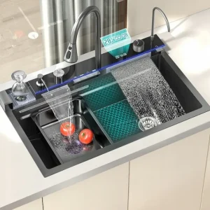 Chiuveta multifunctionala cu 2 cascade cu accesorii incluse, afisaj digital temperaturii si robinet cascada