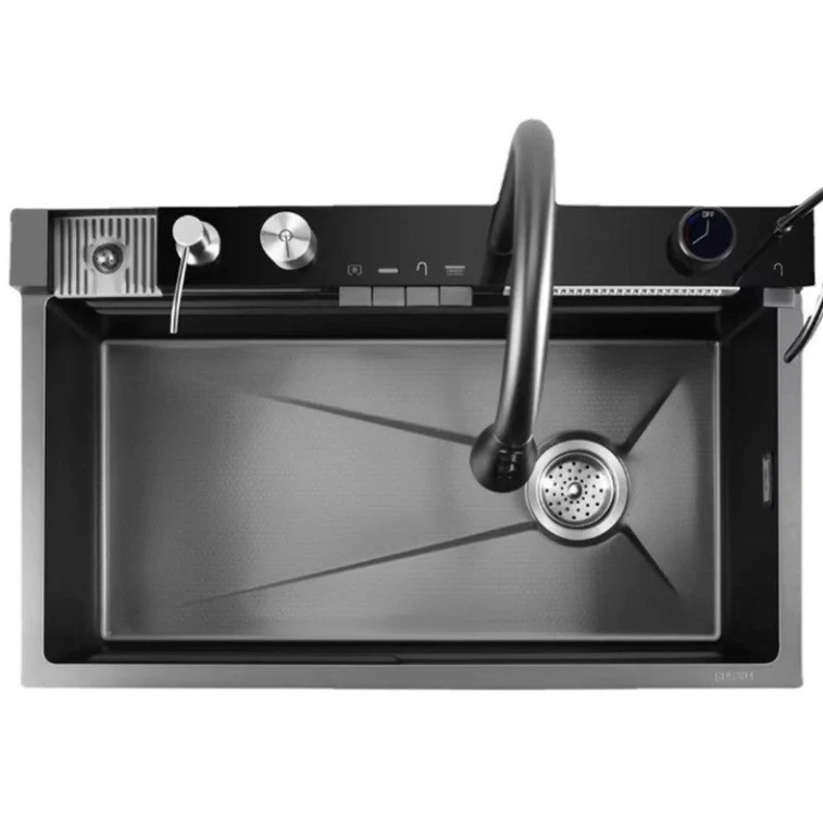 Chiuveta multifunctionala cu 2 cascade cu accesorii incluse, afisaj digital temperaturii si robinet cascada