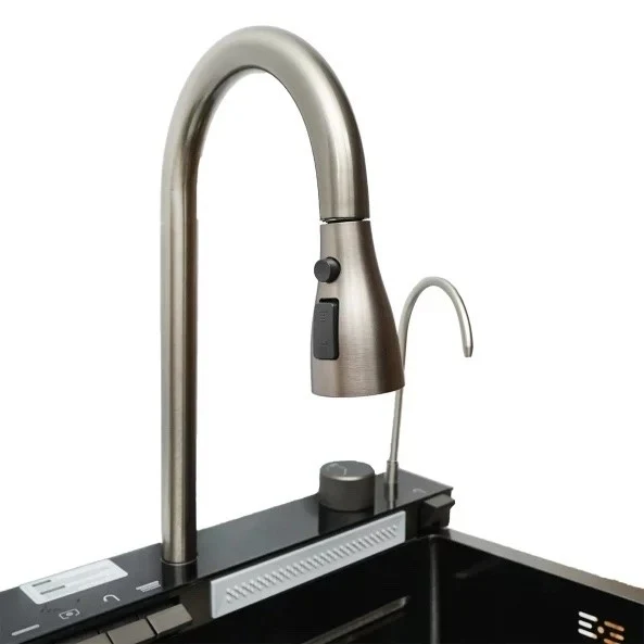 Chiuveta multifunctionala cu 2 cascade cu accesorii incluse, afisaj digital temperaturii si robinet cascada