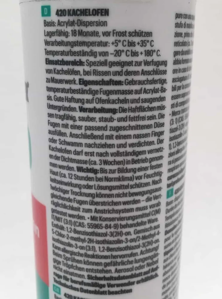 Chrout elastic acrilic în verde închis pentru șeminee și aragaz cu gresie în cartuș