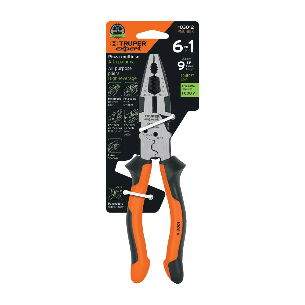 Cleste multifunctional cu maner cu invelis din vinil aderent, 22 cm, Truper Expert