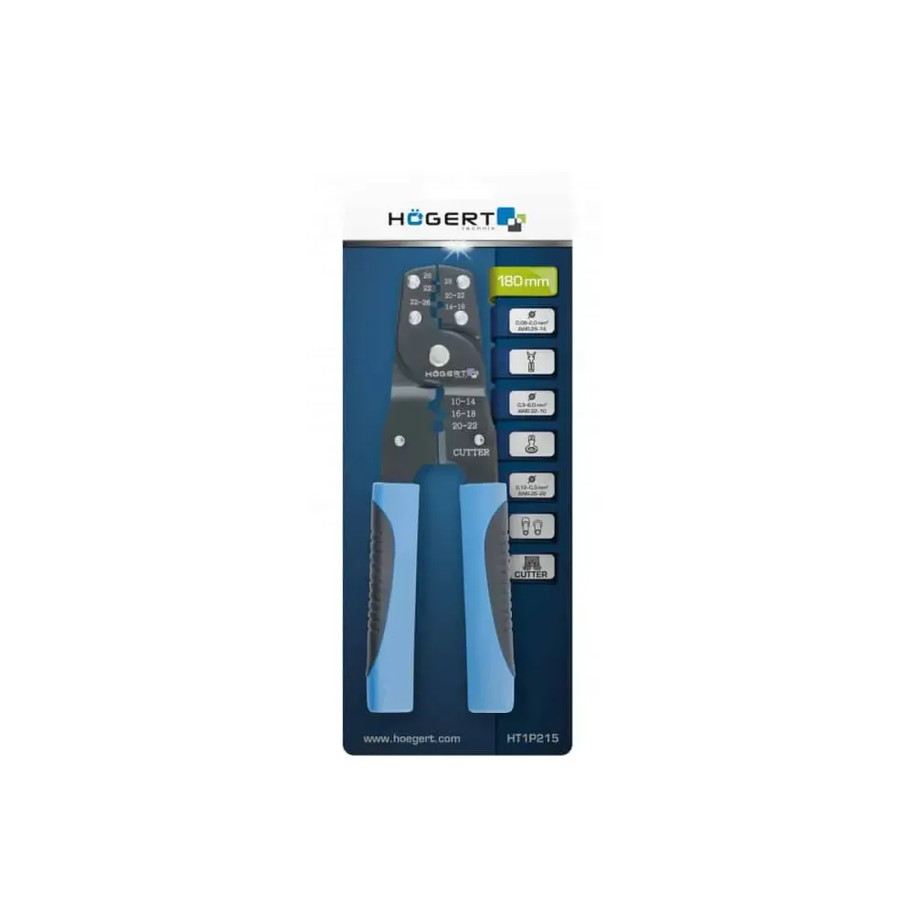 Cleste de sertizare pentru capete neizolate, 0.08-2.0mm, 0.3-6.0mm HOGERT / HT1P215