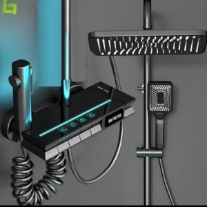 Coloană de duș inteligentă cu LED – Control termostatic, 4 moduri de pulverizare, Cap rotativ la 360°