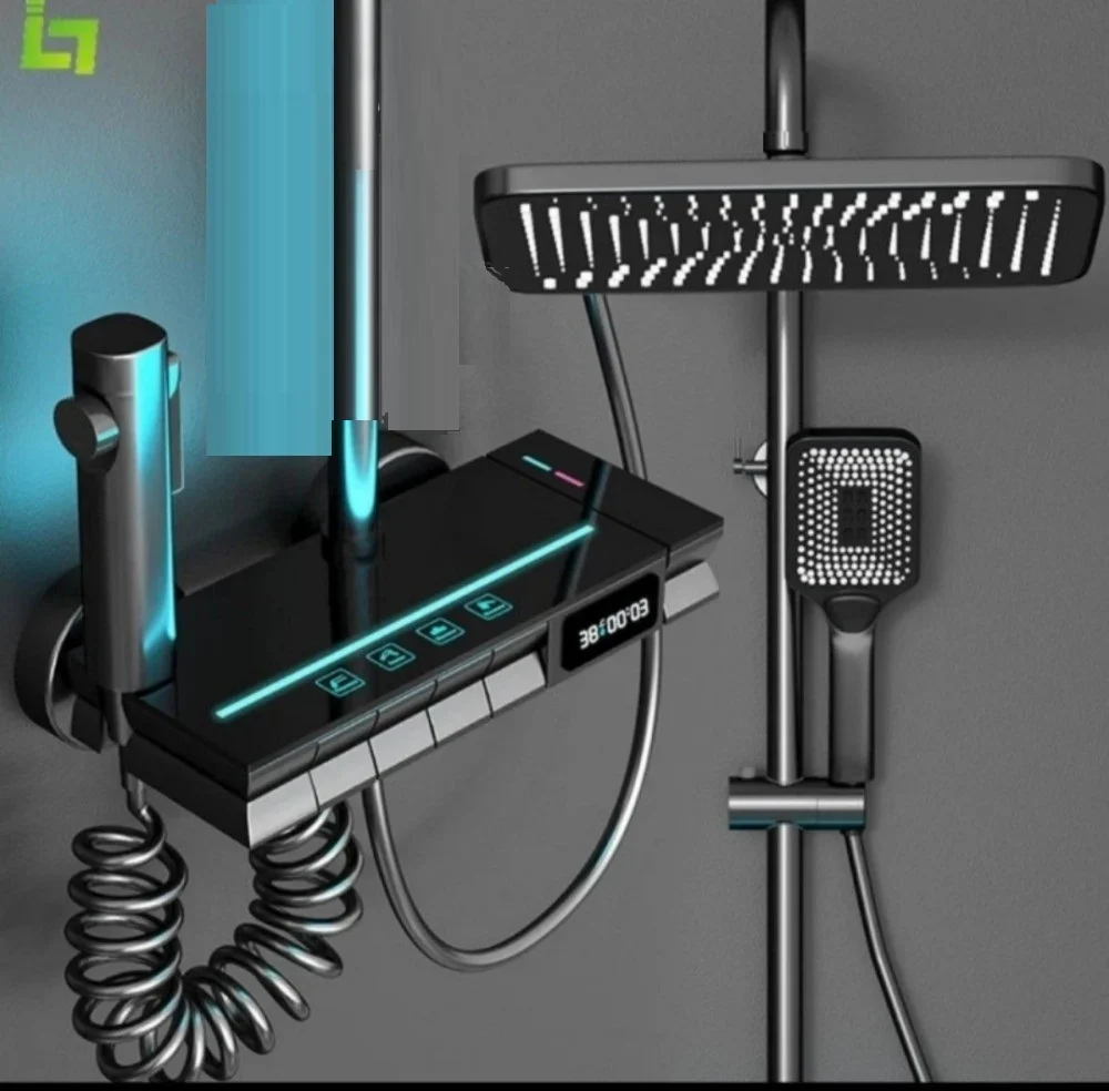 Coloană de duș inteligentă cu LED – Control termostatic, 4 moduri de pulverizare, Cap rotativ la 360°