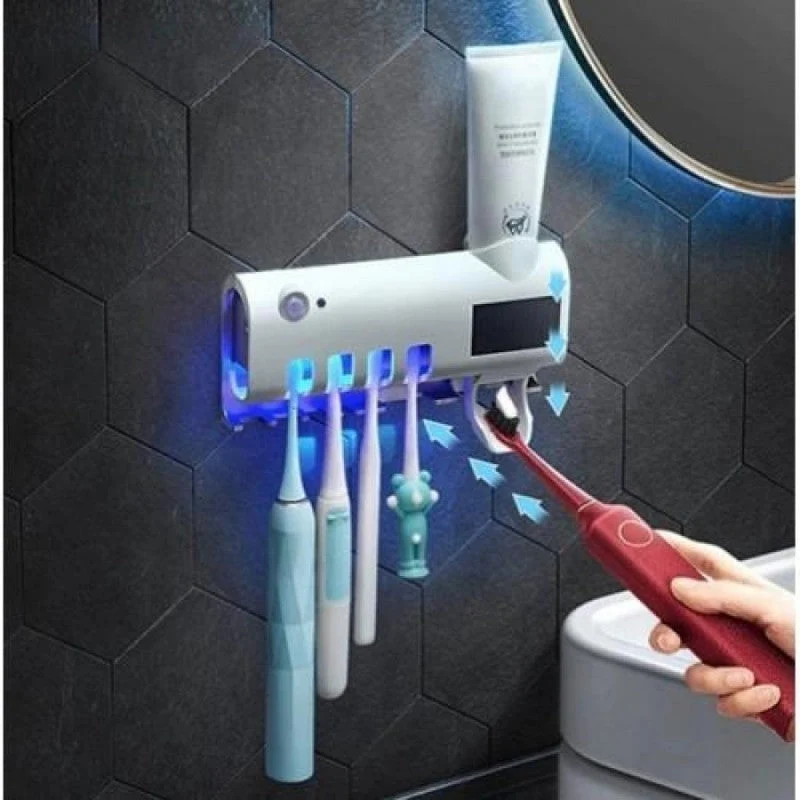 Dozator pasta de dinti cu alimentare solara si sterilizator UV pentru periute