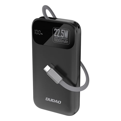 Dudao K31 10000 mAh 22,5 W PD cu cablu integrat - Negru