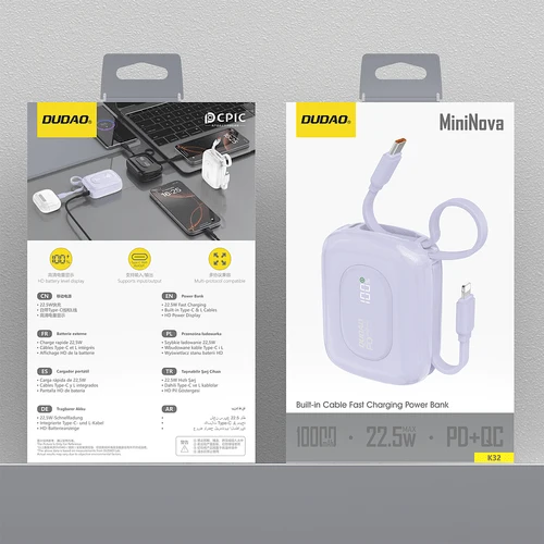 Dudao K32 10 000 mAh 22,5 W, cablu USB-C/Lightning - Violet.