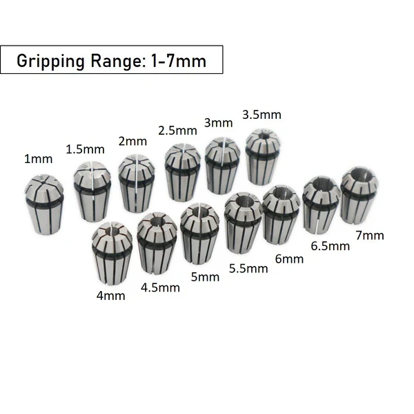 ER11 Spring Collet Set, 1.0mm to 7.0mm, 13pcs