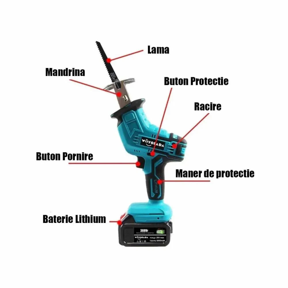 Fierastrau Electric tip Sabie cu 2 Acumulatori48V + 4 Lame CADOU
