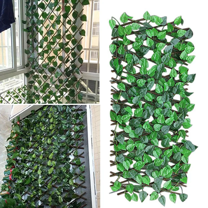 1+1 Gard decorativ artificial cu frunze, extensibil