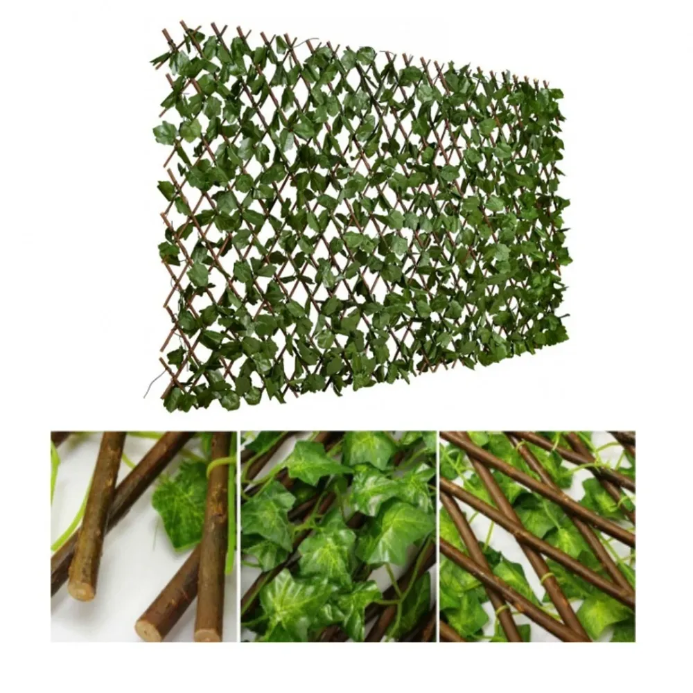 Gard decorativ artificial cu frunze, extensibil