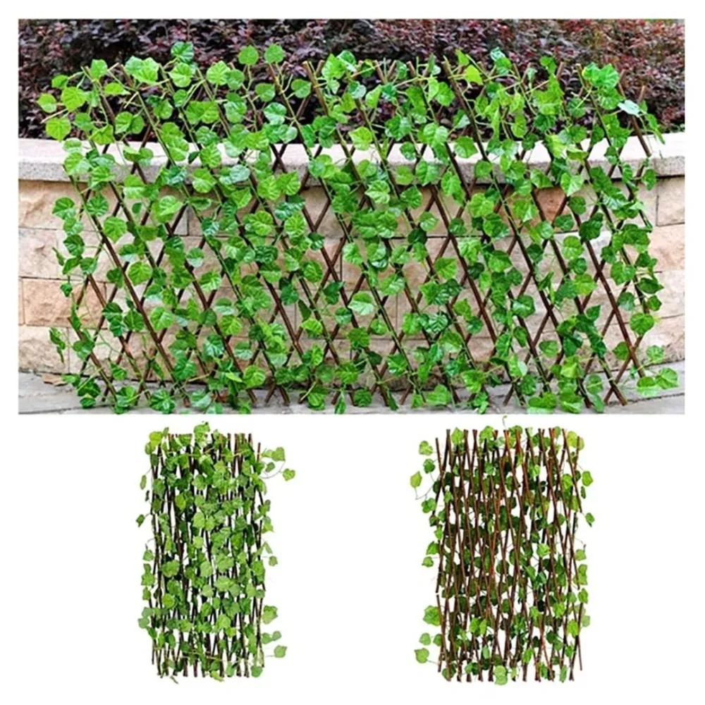 Gard decorativ artificial cu frunze, extensibil