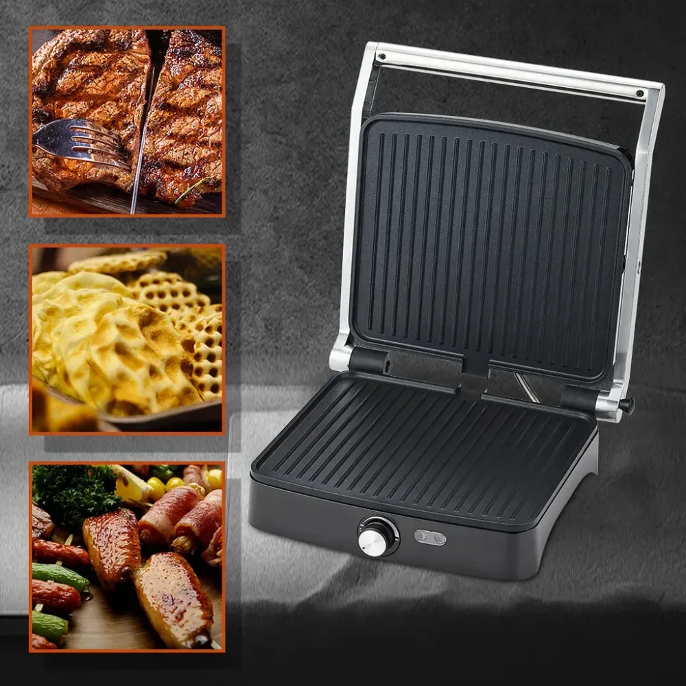 Grill Electric Haley HY-8609, 2000W, Plăci Antiaderente, Deschidere 180°