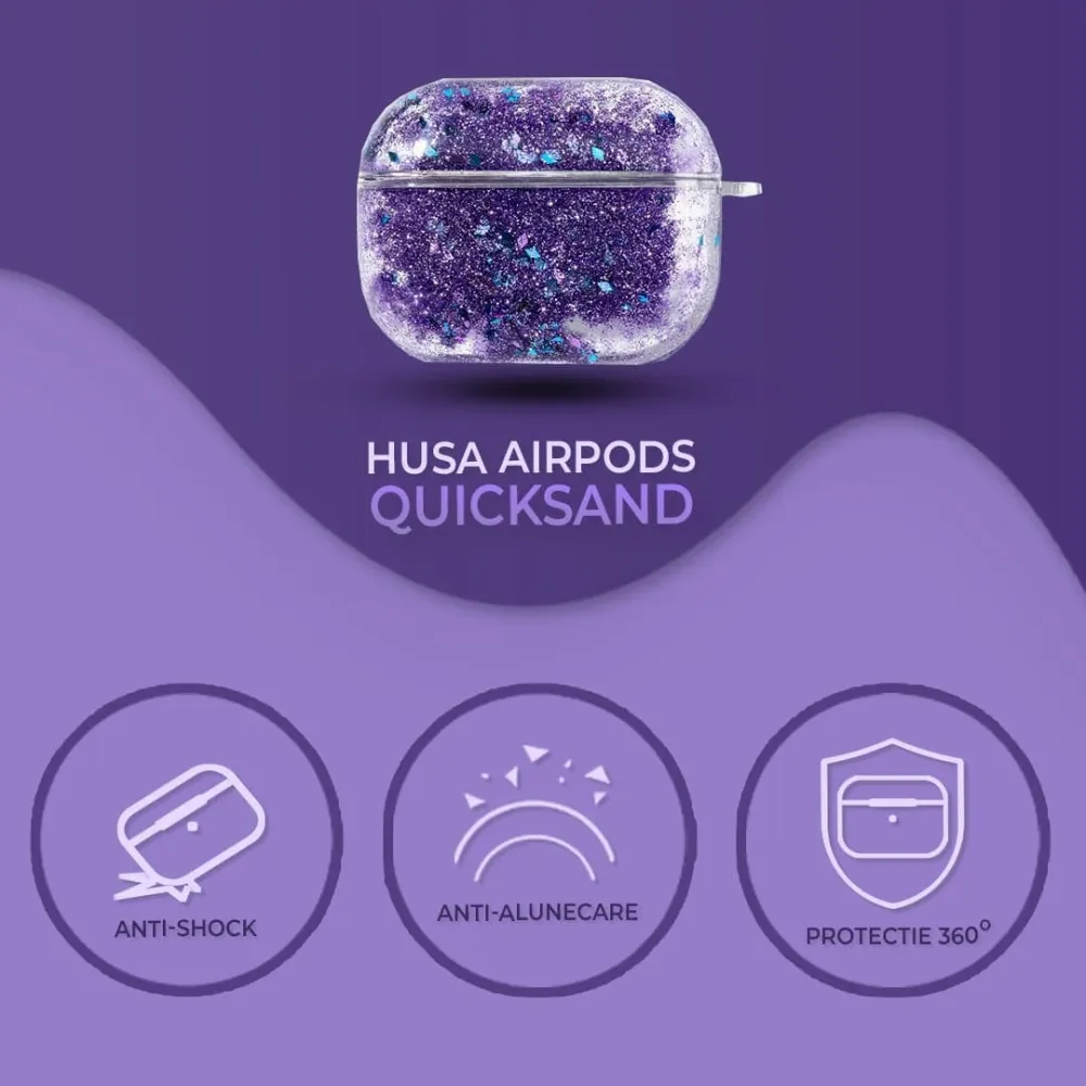 Husa de protectie pentru Apple Airpods Pro, cu sclipici lichid