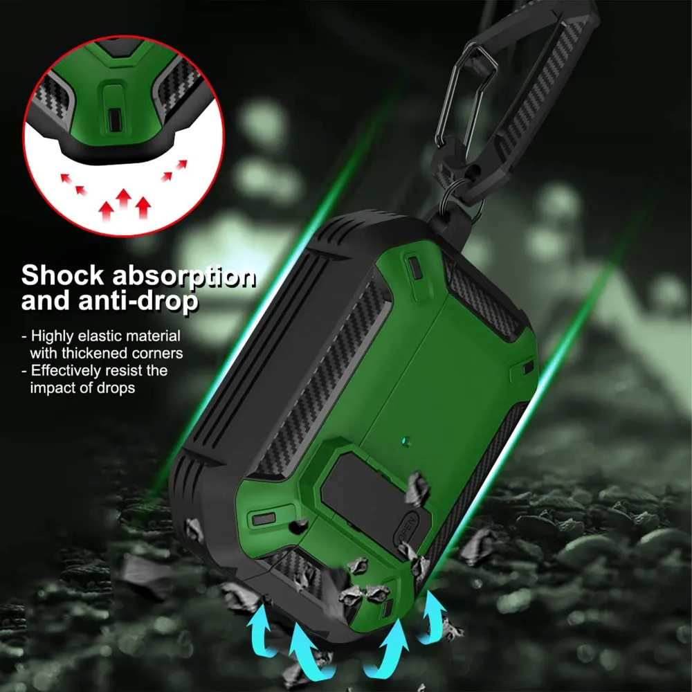 Husa de protectie Timebox, Airpods Pro, Negru/Verde