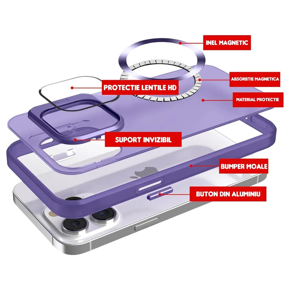Husa de protectie Timebox, iPhone 15 Pro Max, Magsafe, Protectie camera, Mov