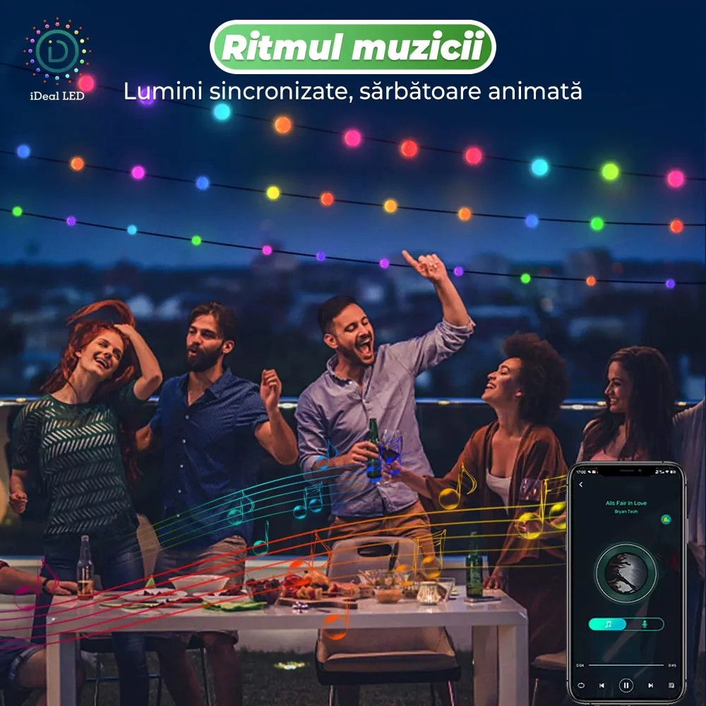 Instalatie LED de Craciun Smart cu aplicatie, Conectare USB, 25 de lumini